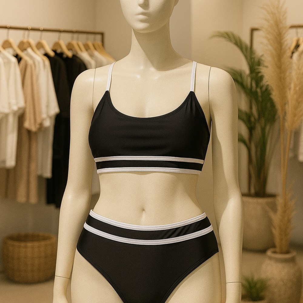 Black and White Women's Swimwear Set